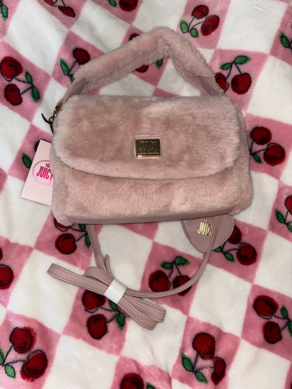 Juicy Couture Blush Pink Faux Fur Mini Crossbody Bag